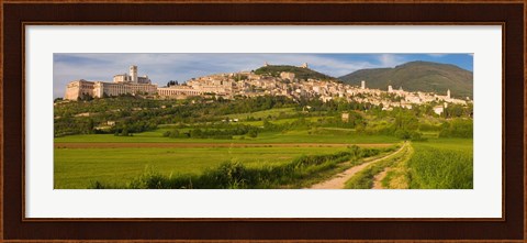 Framed Village on a hill, Assisi, Perugia Province, Umbria, Italy Print