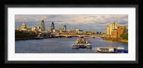 Framed Bridge across a river with a cathedral, Blackfriars Bridge, St. Paul's Cathedral, Thames River, London, England Print