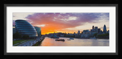 Framed City hall with office buildings at sunset, Thames River, London, England 2010 Print