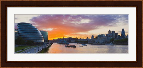 Framed City hall with office buildings at sunset, Thames River, London, England 2010 Print