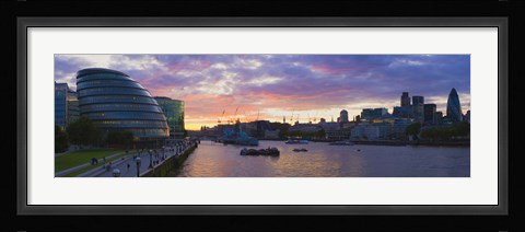 Framed City hall with office buildings at sunset, Thames River, London, England Print