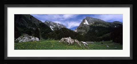 Framed Mountains in a forest, Mt Santis, Mt Altmann, Appenzell Alps, St Gallen Canton, Switzerland Print