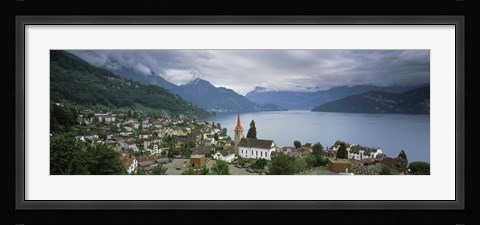 Framed City at the lakeside, Lake Lucerne, Weggis, Lucerne Canton, Switzerland Print