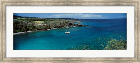 Framed Sailboat in the bay, Honolua Bay, Maui, Hawaii, USA Print