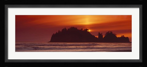 Framed Silhouette of sea stack at sunrise, Washington State, USA Print