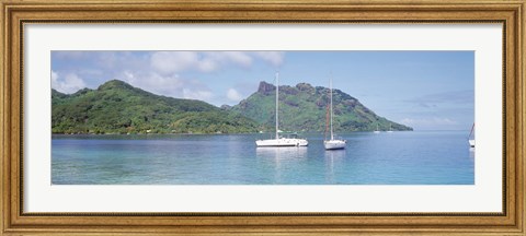 Framed Sailboats in the sea, Tahiti, Society Islands, French Polynesia Print