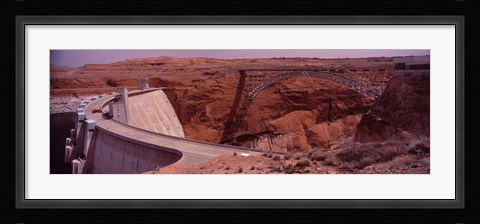 Framed High angle view of a dam, Glen Canyon Dam, Lake Powell, Colorado River, Page, Arizona, USA Print