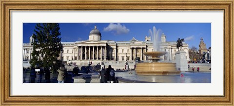 Framed Fountain with a museum on a town square, National Gallery, Trafalgar Square, City Of Westminster, London, England Print