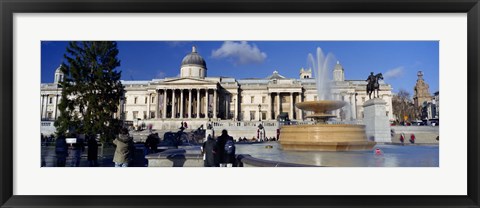 Framed Fountain with a museum on a town square, National Gallery, Trafalgar Square, City Of Westminster, London, England Print