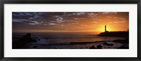 Framed Lighthouse at sunset, Pigeon Point Lighthouse, San Mateo County, California, USA Print