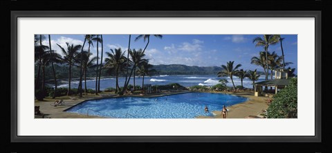 Framed Tourists at an infinity pool, Hawaii, USA Print