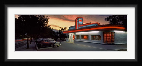 Framed Cars parked outside a restaurant, Route 66, Albuquerque, New Mexico, USA Print
