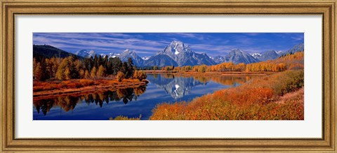 Framed Reflection of mountains in the river, Mt Moran, Oxbow Bend, Snake River, Grand Teton National Park, Wyoming, USA Print