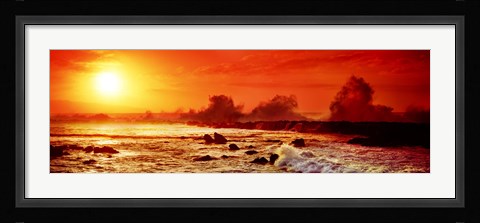Framed Waves breaking on rocks in the ocean, Oahu, Hawaii Print