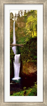Framed Footbridge in front of a waterfall, Multnomah Falls, Columbia River Gorge, Multnomah County, Oregon Print
