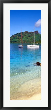 Framed Sailboats in the ocean, Tahiti, Society Islands, French Polynesia (vertical) Print