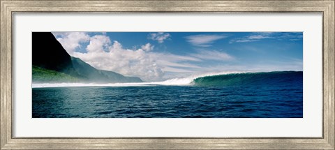 Framed Breaking Waves in Front of a Mountain Print