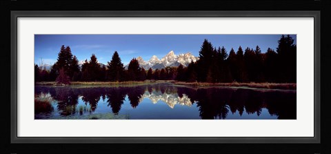 Framed Reflection of mountains with trees in the river, Teton Range, Snake River, Grand Teton National Park, Wyoming, USA Print