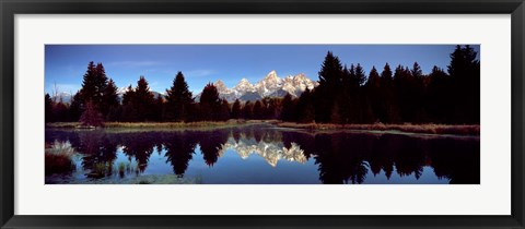 Framed Reflection of mountains with trees in the river, Teton Range, Snake River, Grand Teton National Park, Wyoming, USA Print
