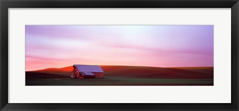 Framed Red Barn at Sunset, Washington State Print