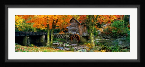Framed Glade Creek Grist Mill, Babcock State Park, West Virginia (bright leaves) Print