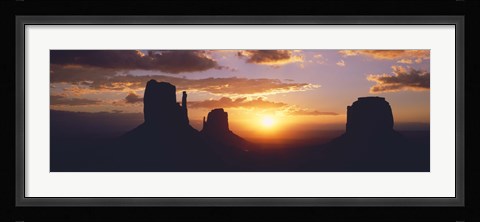 Framed Silhouette of buttes at sunset, The Mittens, Monument Valley Tribal Park, Monument Valley, Utah, USA Print