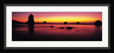 Framed Sunset over rocks in the ocean, Big Sur, California, USA Print