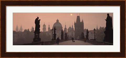 Framed Charles Bridge at dusk with the Church of St. Francis in the background, Old Town Bridge Tower, Prague, Czech Republic Print