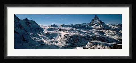 Framed Skiers on mountains in winter, Matterhorn, Switzerland Print