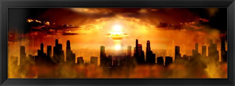 Framed Nuclear blast behind city Print