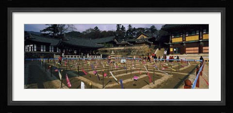 Framed Tourists at a temple, Haeinsa Temple, Kayasan Mountains, Gyeongsang Province, South Korea Print