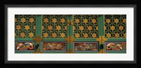 Framed Paintings on the door of a Buddhist temple, Kayasan Mountains, Haeinsa Temple, Gyeongsang Province, South Korea Print