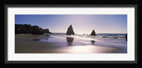 Framed Rock formations in the ocean, Alvor Beach, Algarve, Portugal Print