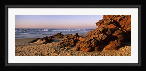 Framed Rock formations on the beach, Carrapateira Beach, Algarve, Portugal Print