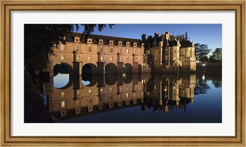 Framed Reflection of a castle in a river, Chateau De Chenonceau, Indre-Et-Loire, Loire Valley, Loire River, Region Centre, France Print