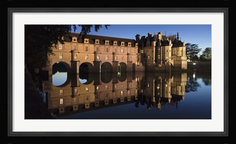 Framed Reflection of a castle in a river, Chateau De Chenonceau, Indre-Et-Loire, Loire Valley, Loire River, Region Centre, France Print