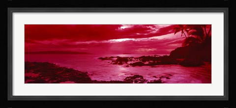 Framed Red Sunset over the coast, Makena Beach, Maui, Hawaii Print