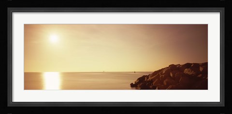 Framed Rock jetty leading into Fort Lauderdale Harbor at sunrise, Fort Lauderdale, Broward County, Florida, USA Print