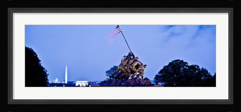 Framed Iwo Jima Memorial at dusk with Washington Monument in the background, Arlington National Cemetery, Arlington, Virginia, USA Print