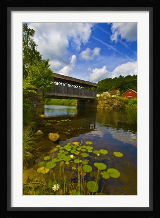 Framed Covered bridge across a river, Vermont, USA Print