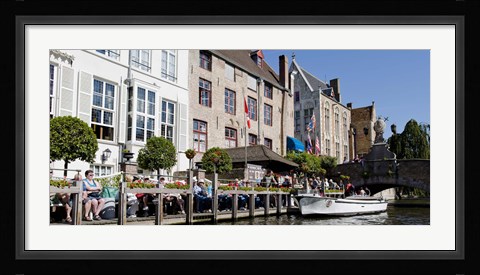 Framed Tourists at the canalside, Bruges, West Flanders, Belgium Print