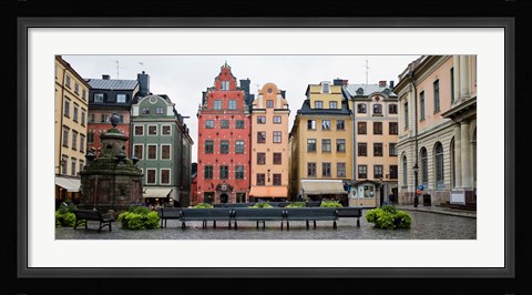 Framed Benches at a small public square, Stortorget, Gamla Stan, Stockholm, Sweden Print