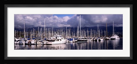 Framed Boats at a harbor, Santa Barbara Harbor, Santa Barbara, California, USA Print