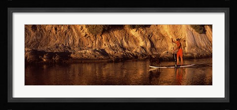 Framed Paddle-boarder in river, Santa Barbara, California, USA Print