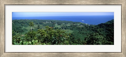 Framed High angle view of landscape with ocean in the background, Wailua, Hana Highway, Hana, Maui, Hawaii, USA Print