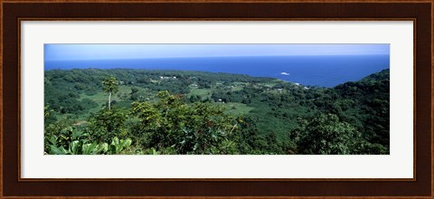 Framed High angle view of landscape with ocean in the background, Wailua, Hana Highway, Hana, Maui, Hawaii, USA Print