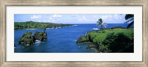 Framed High angle view of a coast, Hana Coast, Black Sand Beach, Hana Highway, Waianapanapa State Park, Maui, Hawaii Print