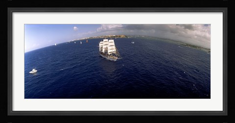 Framed Bird's Eye View of Tall ship in the sea, Puerto Rico Print