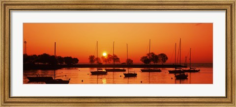 Framed Silhouette of boats in a lake, Lake Michigan, Great Lakes, Michigan, USA Print
