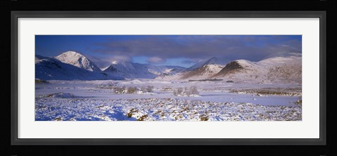 Framed Snow covered landscape with mountains in winter, Black Mount, Rannoch Moor, Highlands Region, Scotland Print